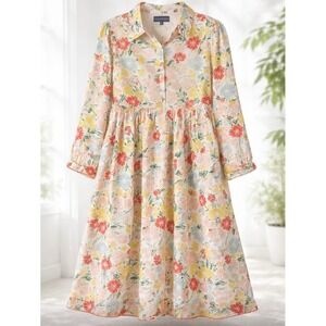 RO'S GARDEN Floral Print Button Front Midi Dress Women Size M
